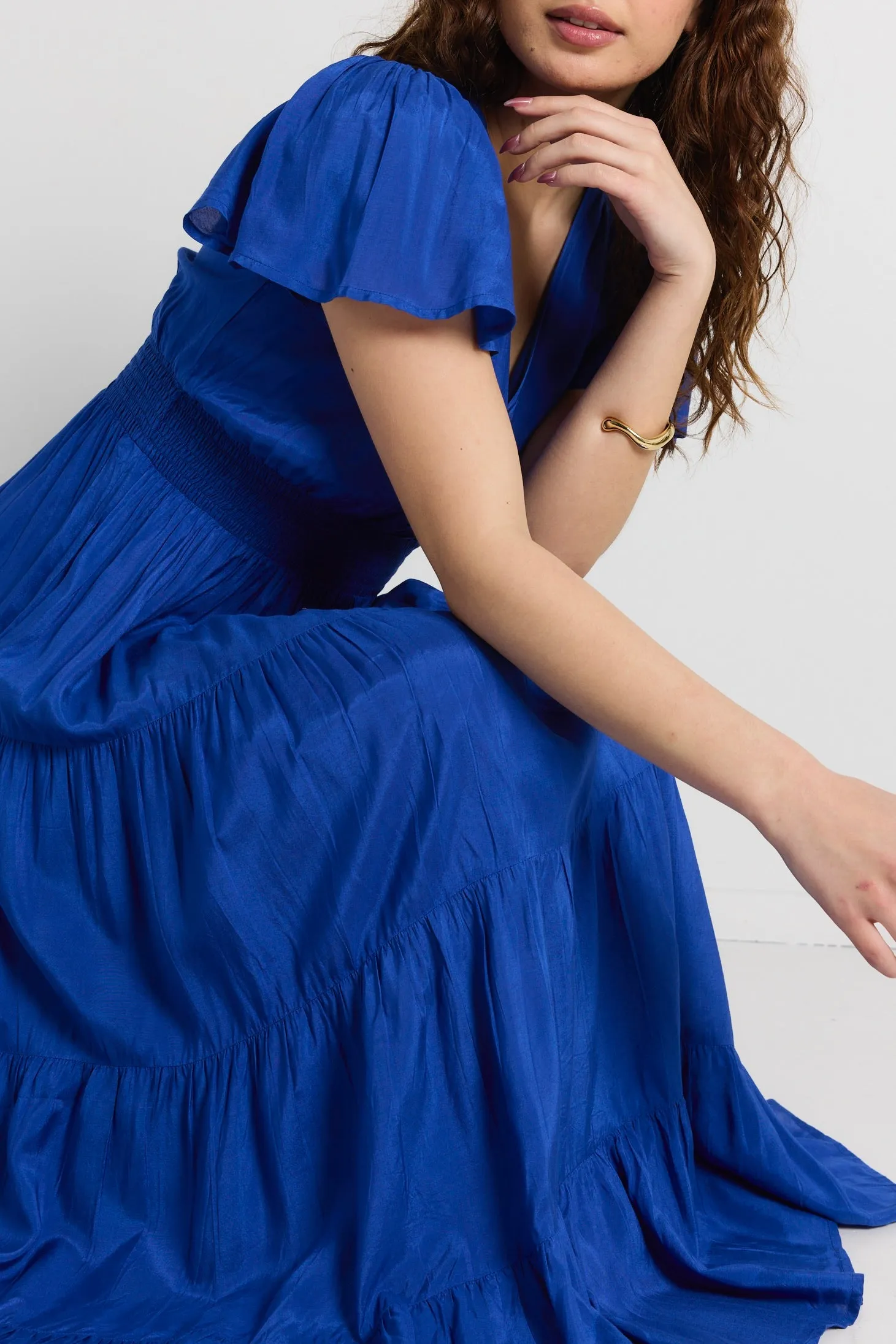 Devotion Royal Blue Floaty SS Tiered Maxi Dress