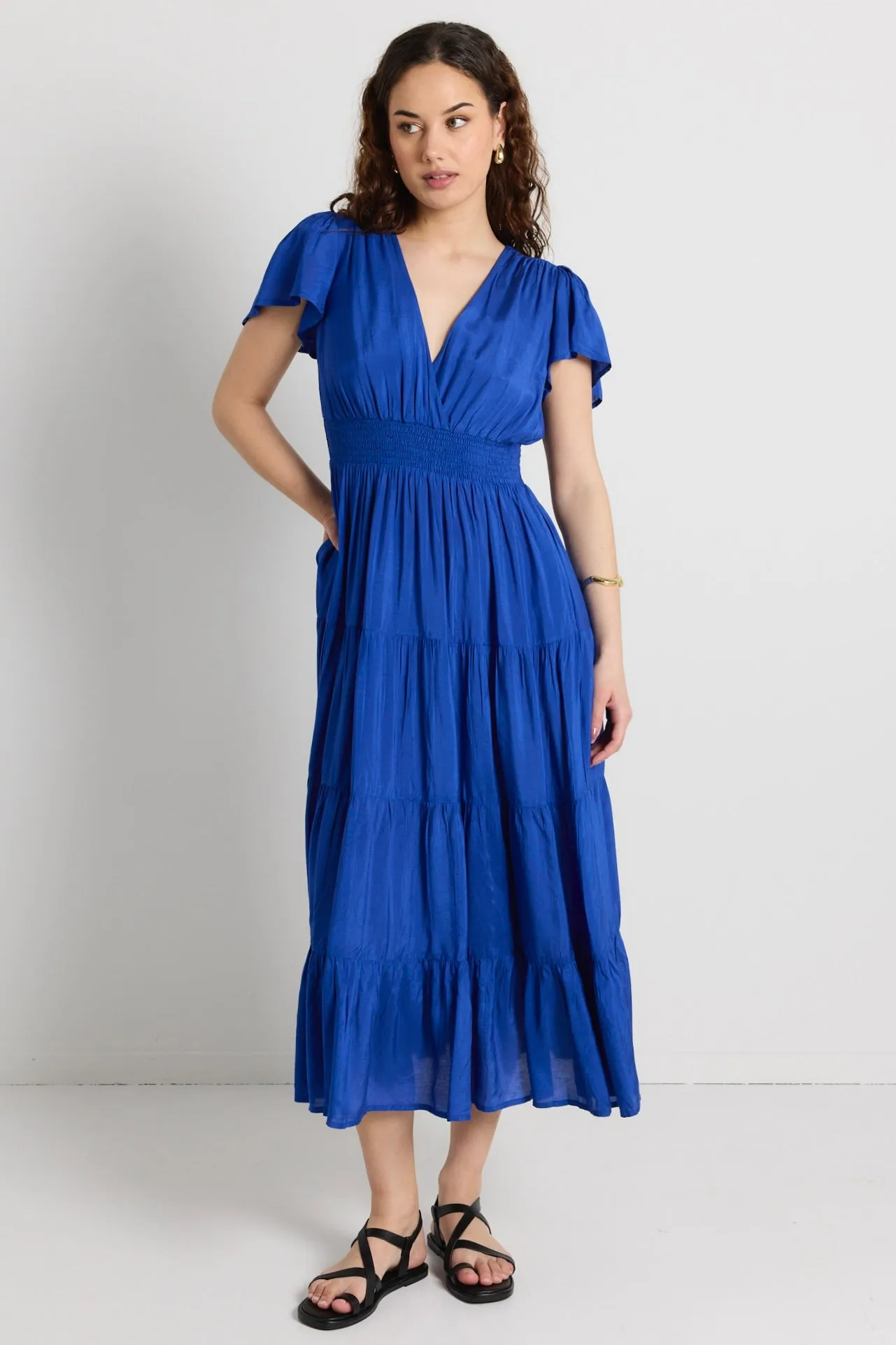 Devotion Royal Blue Floaty SS Tiered Maxi Dress