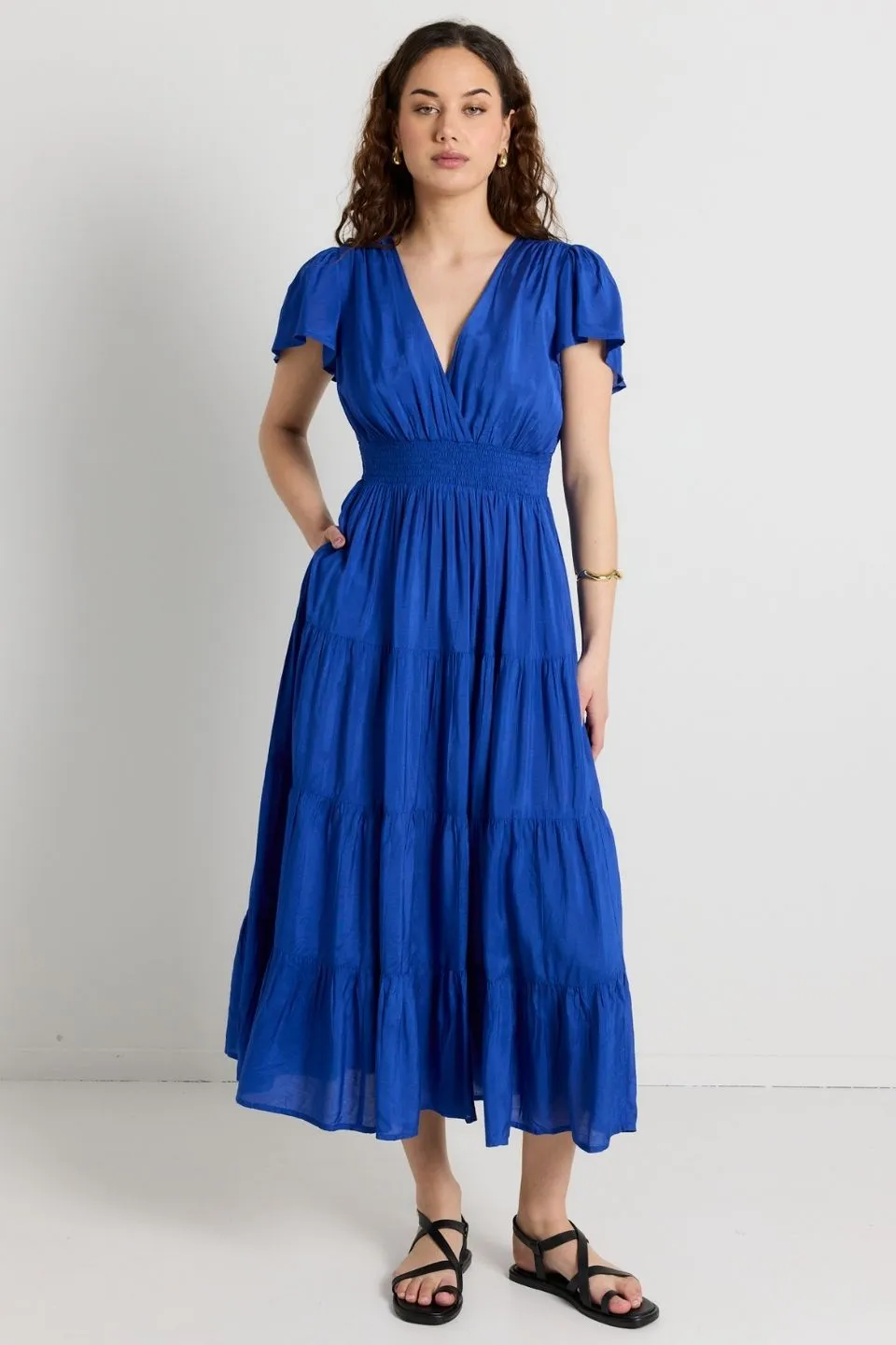 Devotion Royal Blue Floaty SS Tiered Maxi Dress